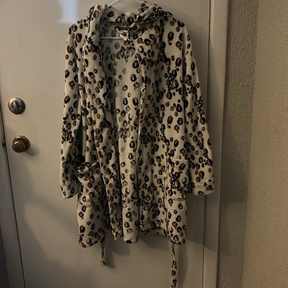 Joe Boxer Hooded Animal Print Robe Tie w/Belt M Sleepwear Cozycore Print College - Picture 5 of 9